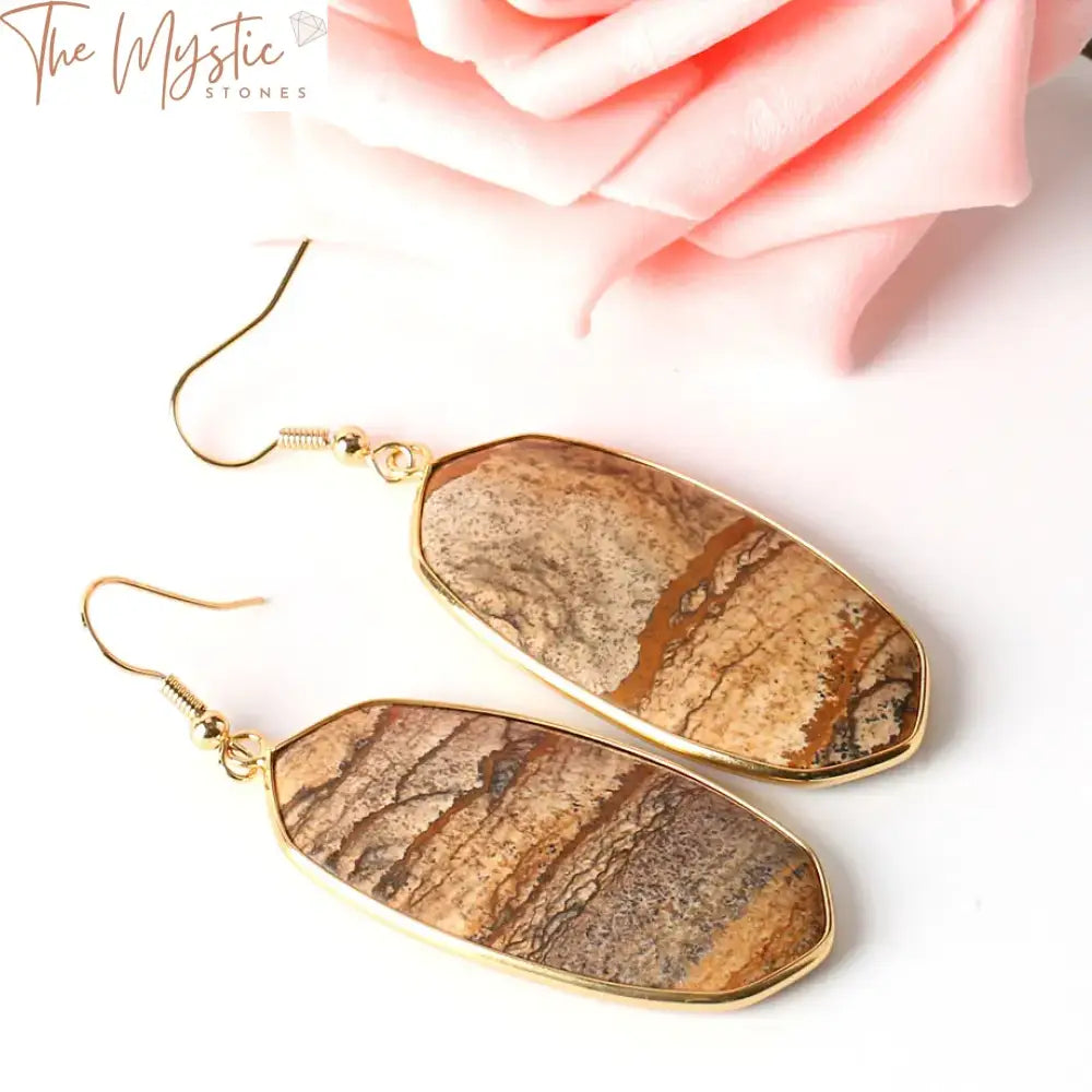 Gold Natural Stone Dangle Earrings