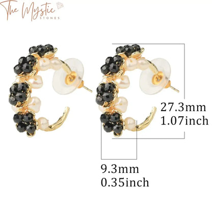 Gold Pearl & Stone Floral Hoop Earrings G732