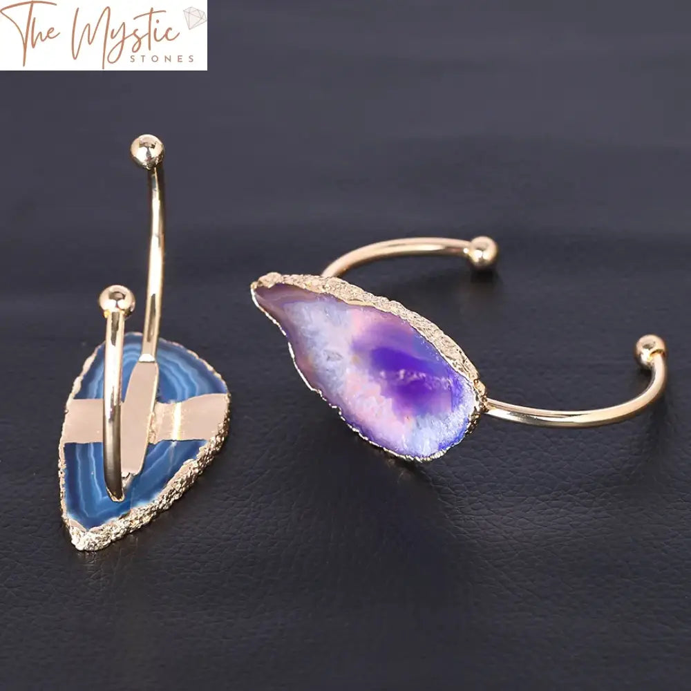 Gold-Plated Agate Slice Bangle