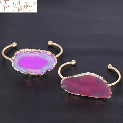 Gold-Plated Agate Slice Bangle