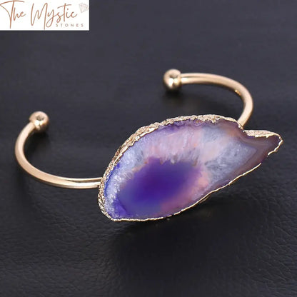 Gold-Plated Agate Slice Bangle