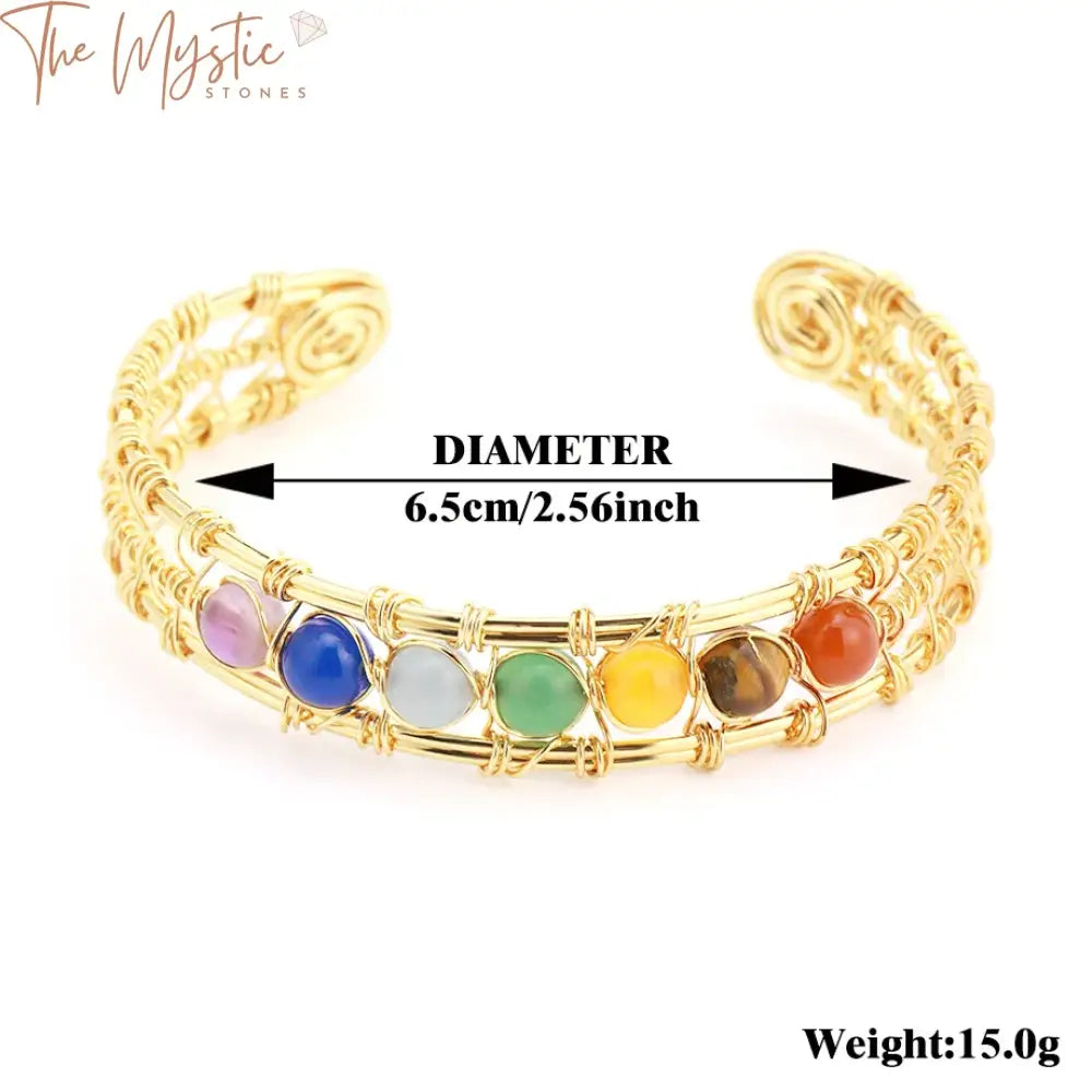 Gold-Plated Copper Wire-Wrapped 7 Chakra Natural Stone Bracelet