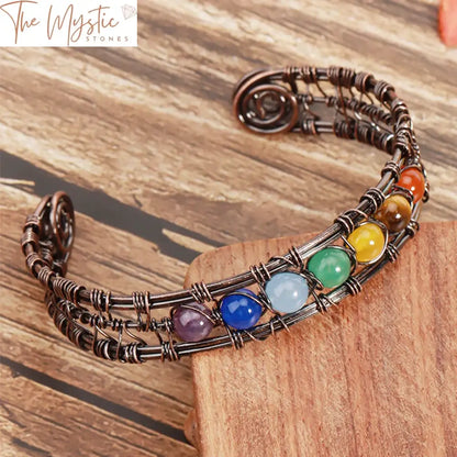 Gold-Plated Copper Wire-Wrapped 7 Chakra Natural Stone Bracelet