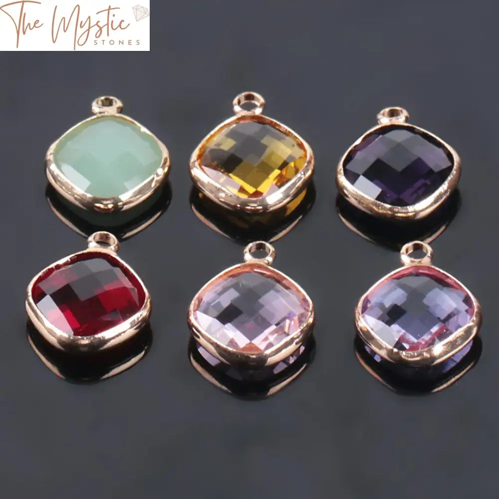 Gold-Plated Crystal Square Charm Pendant