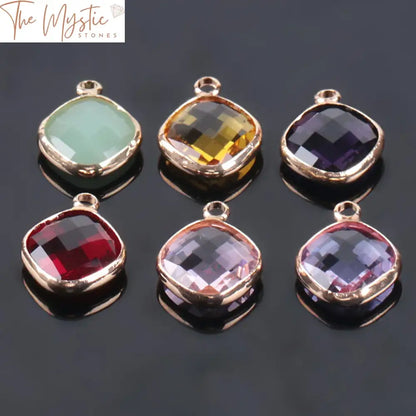 Gold-Plated Crystal Square Charm Pendant