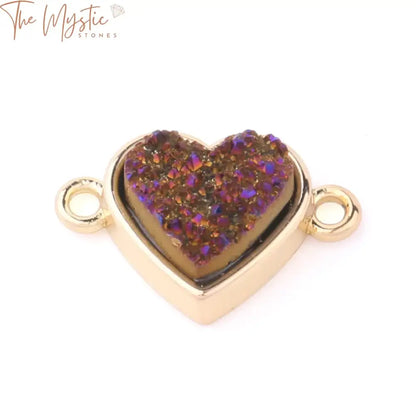 Gold-Plated Love Heart Druzy Crystal Connector Charms