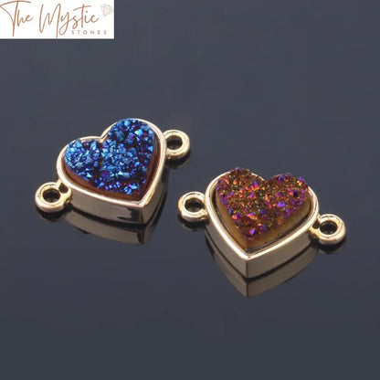 Gold-Plated Love Heart Druzy Crystal Connector Charms