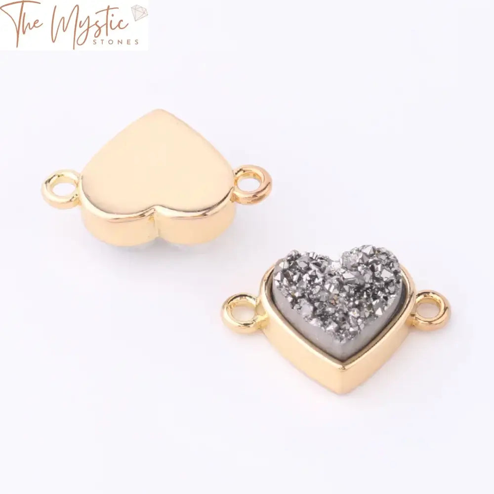 Gold-Plated Love Heart Druzy Crystal Connector Charms