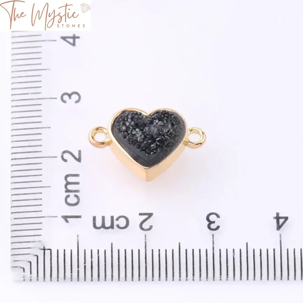 Gold-Plated Love Heart Druzy Crystal Connector Charms