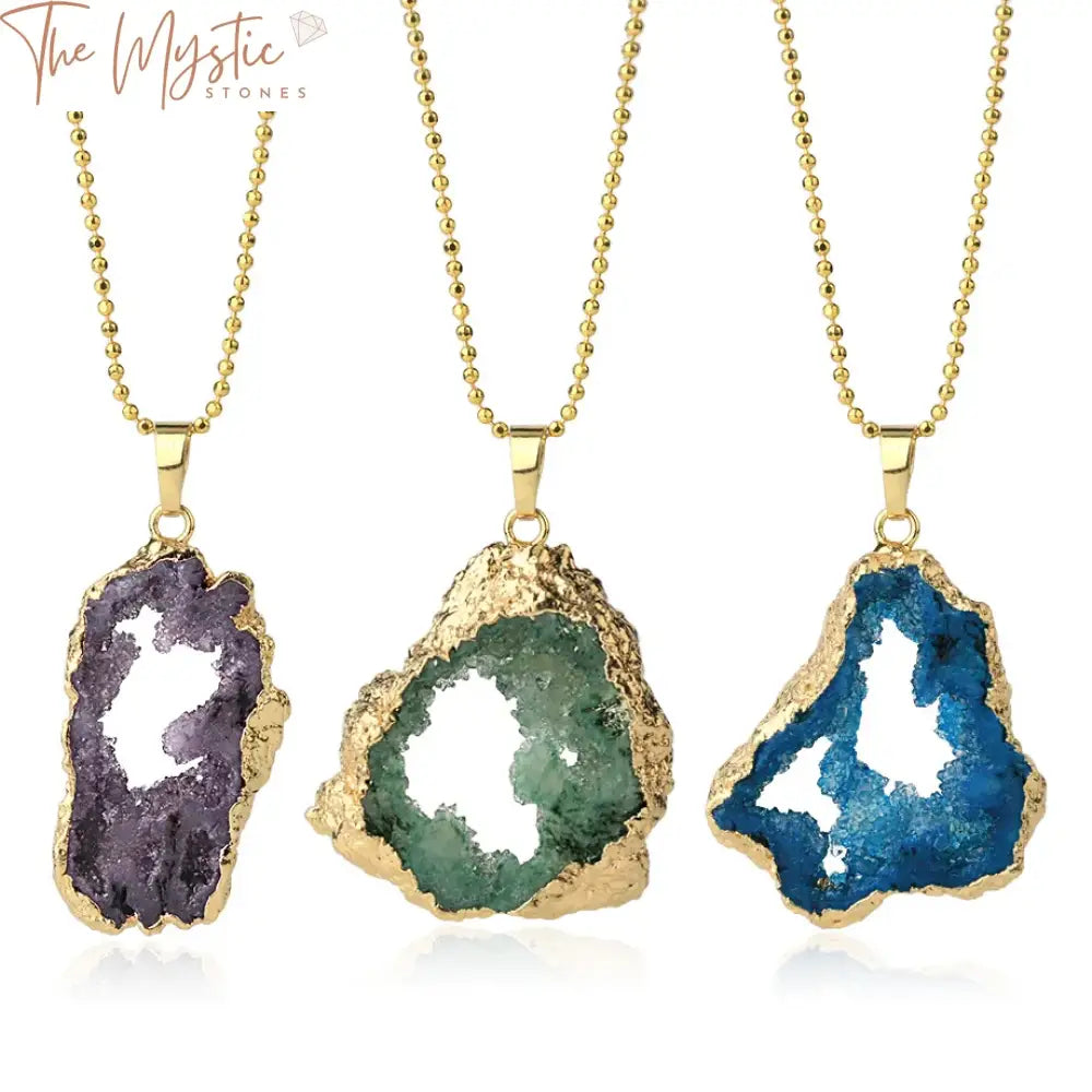 Gold-Plated Quartz Geode Necklace