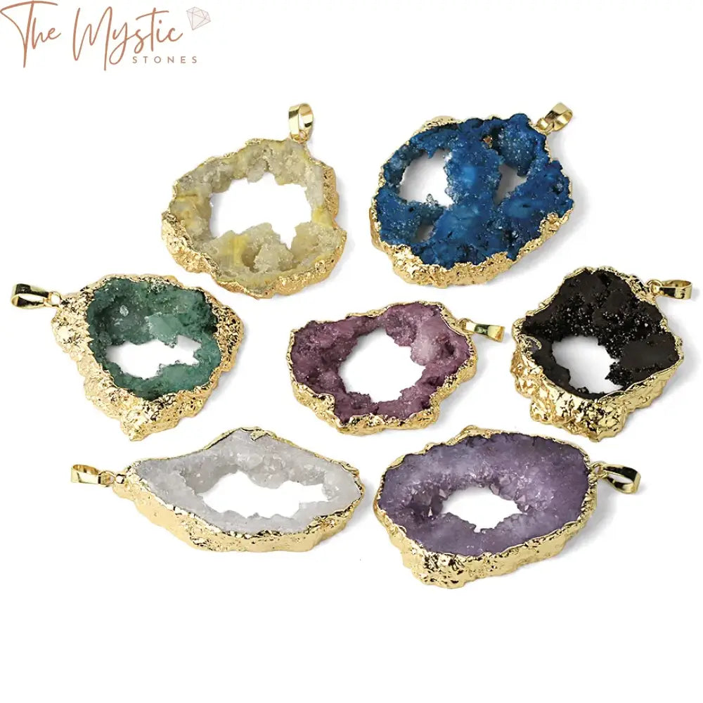 Gold-Plated Quartz Geode Necklace