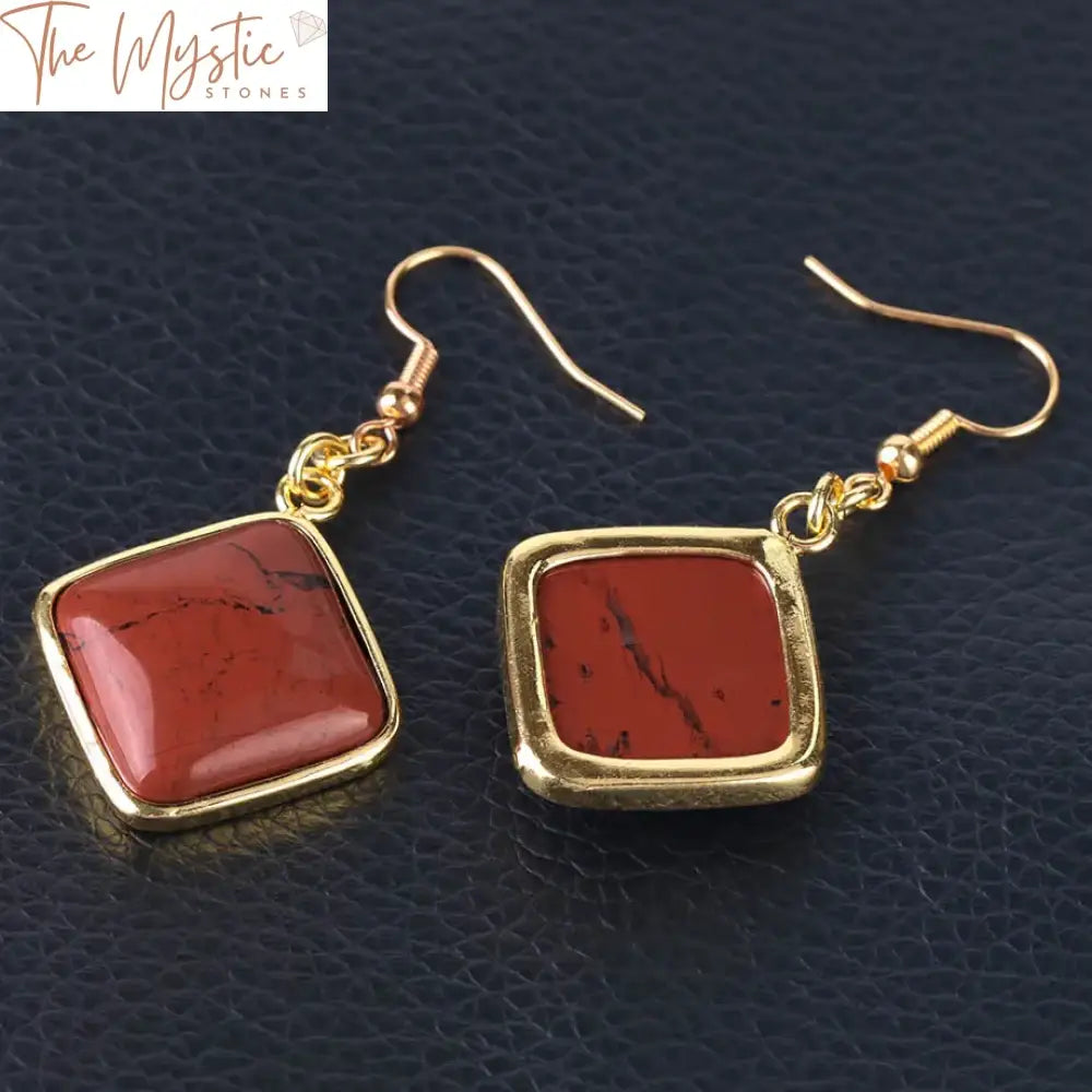 Gold Rhombus Natural Stone Earrings