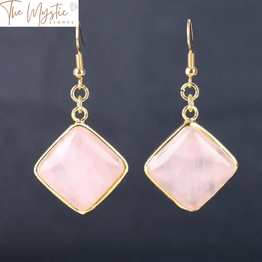 Gold Rhombus Natural Stone Earrings