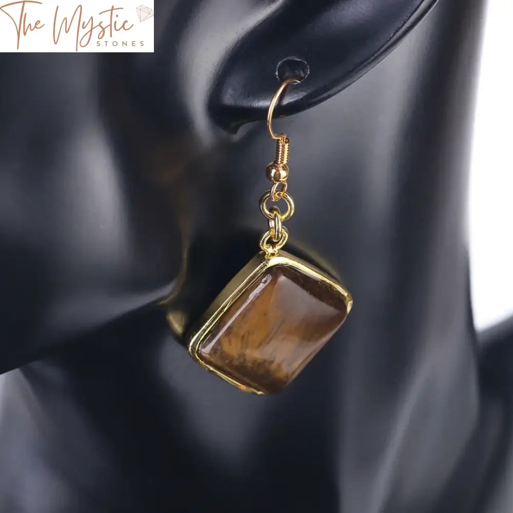 Gold Rhombus Natural Stone Earrings