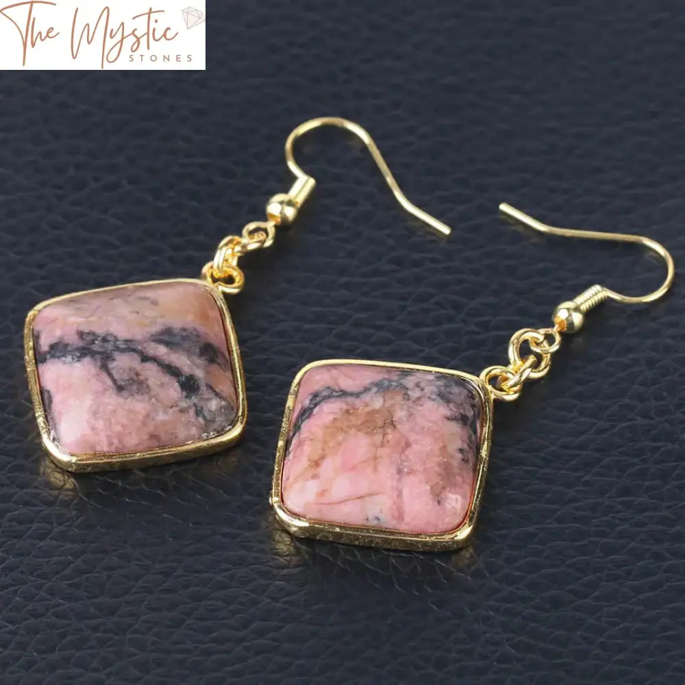 Gold Rhombus Natural Stone Earrings