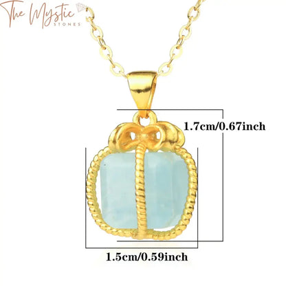 Gold Square Gemstone Pendant Necklace