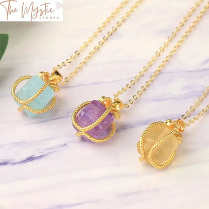 Gold Square Gemstone Pendant Necklace