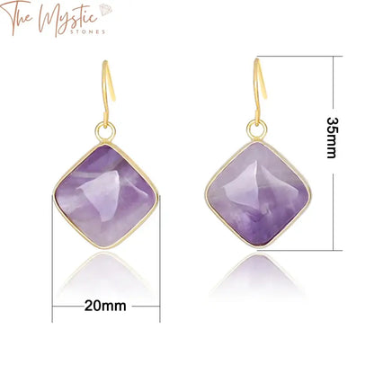 Gold Square Quartz Dangle Earrings