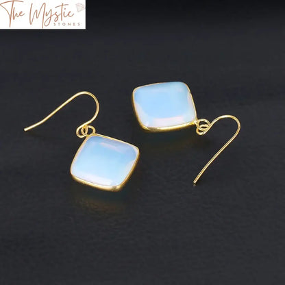 Gold Square Quartz Dangle Earrings