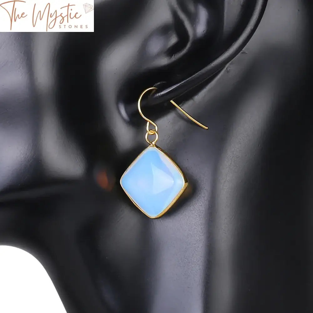 Gold Square Quartz Dangle Earrings