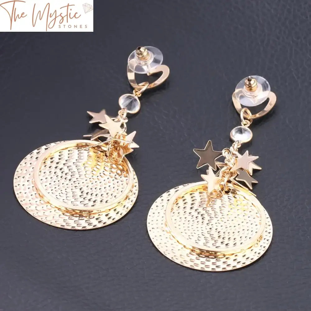 Gold Star Heart Charm Stud Earrings