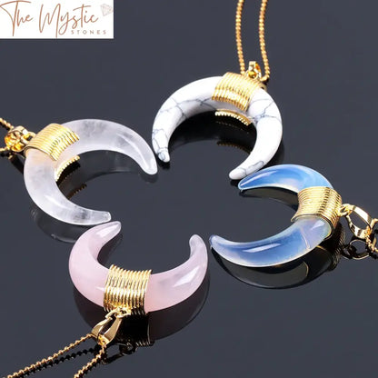 Gold Wire-Wrapped Crescent Moon Pendant Necklace