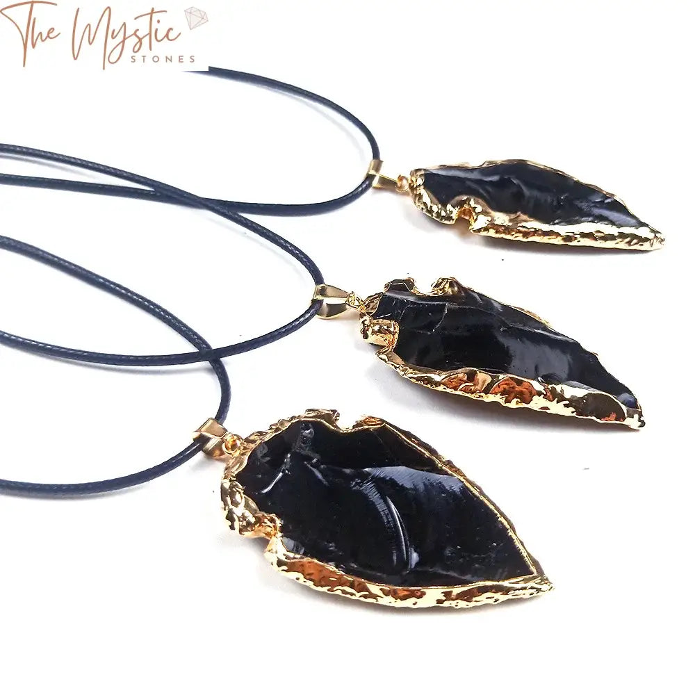 Golden-Edged Black Obsidian Arrowhead Pendant