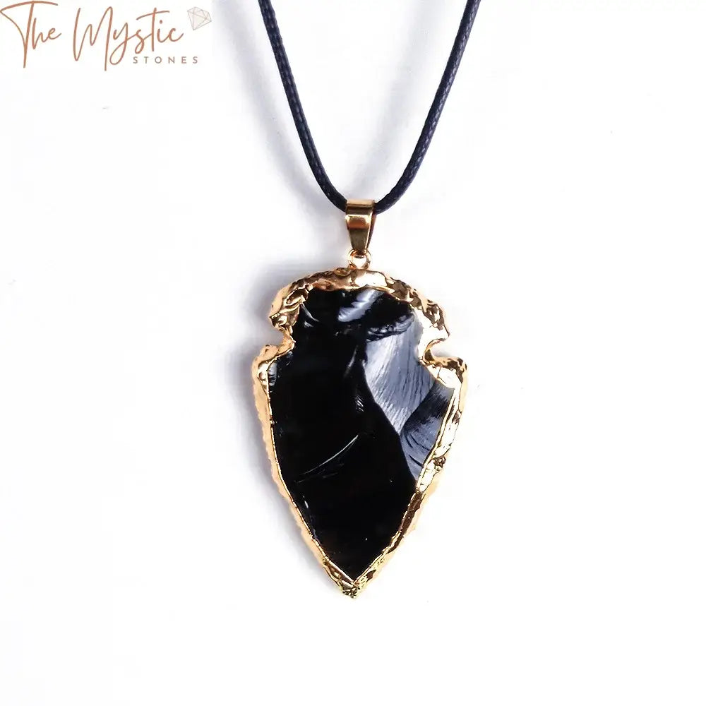 Golden-Edged Black Obsidian Arrowhead Pendant