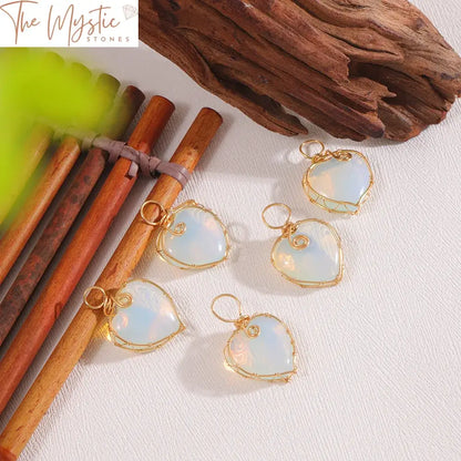 Golden Wire-Wrapped Heart Opalite Pendant