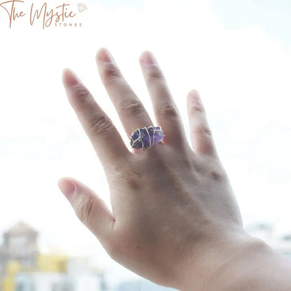 Golden Wire-Wrapped Quartz Crystal Ring