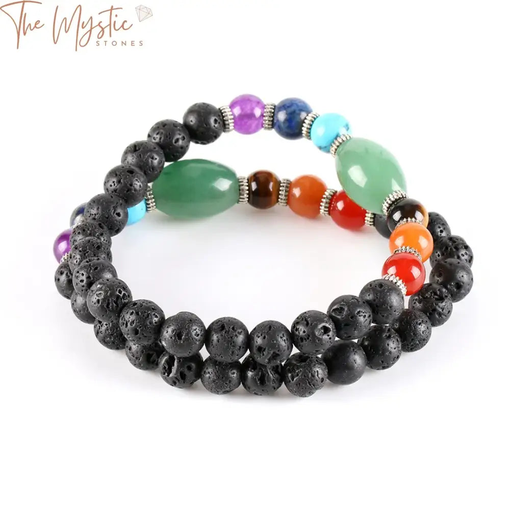 Green Aventurine & Black Lava 7 Chakra Healing Bracelet