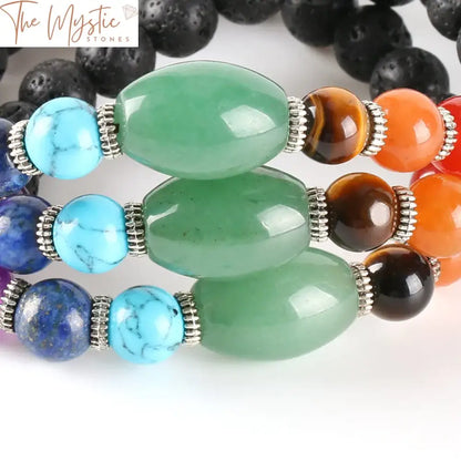 Green Aventurine & Black Lava 7 Chakra Healing Bracelet