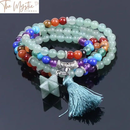 Green Aventurine Chakra Mala Bracelet With Tassel Charm