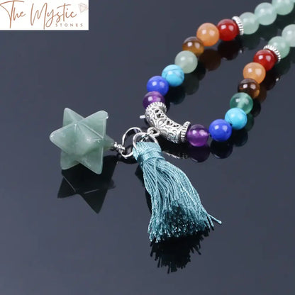 Green Aventurine Chakra Mala Bracelet With Tassel Charm