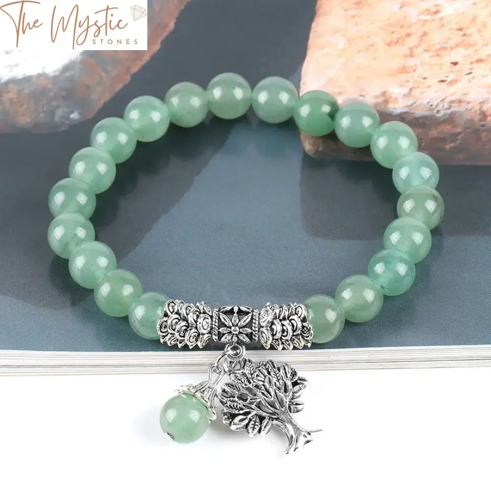 Green Aventurine Meditation Bracelet With Tree Of Life Charm