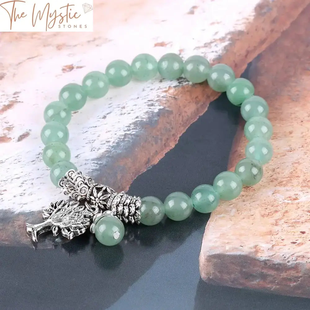 Green Aventurine Meditation Bracelet With Tree Of Life Charm