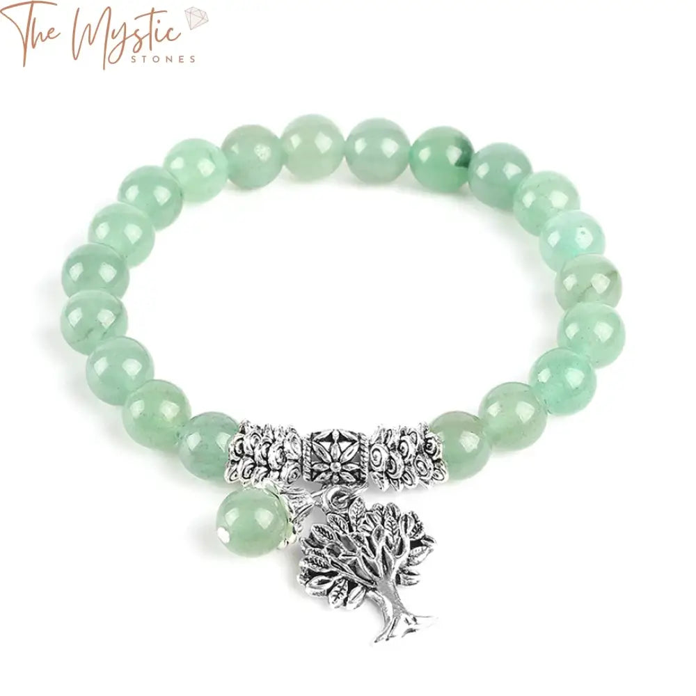 Green Aventurine Meditation Bracelet With Tree Of Life Charm