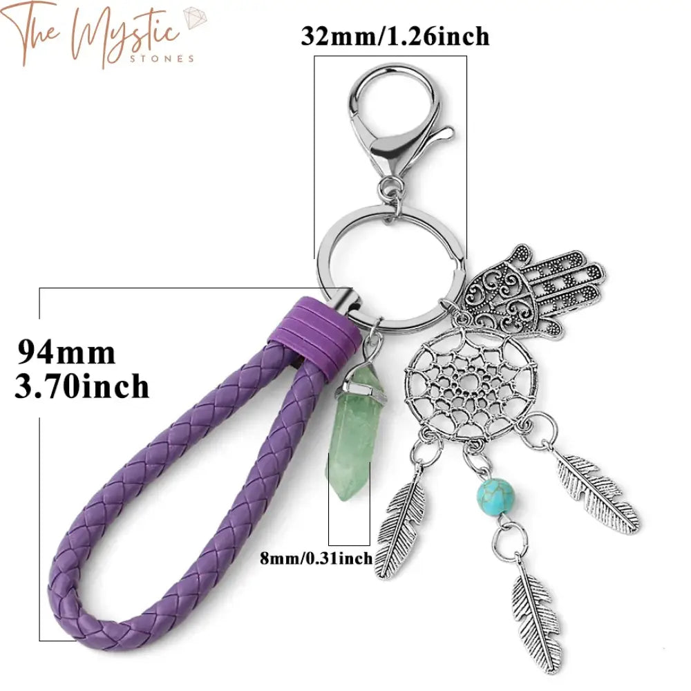 Green Fluorite Hamsa Dreamcatcher Keychain