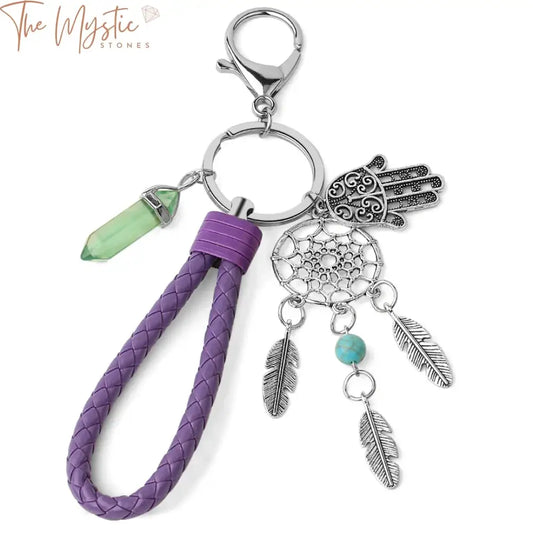 Green Fluorite Hamsa Dreamcatcher Keychain