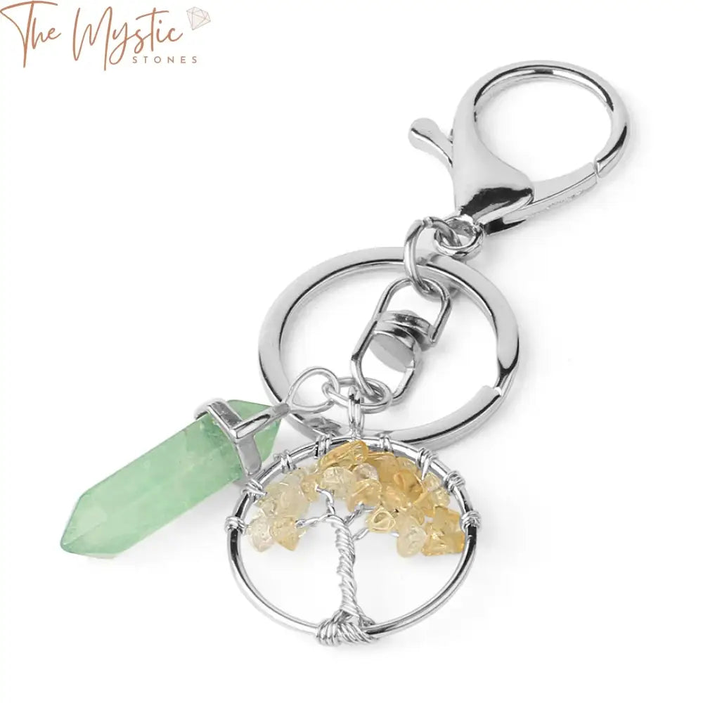 Green Fluorite Tree Of Life Crystal Keychain