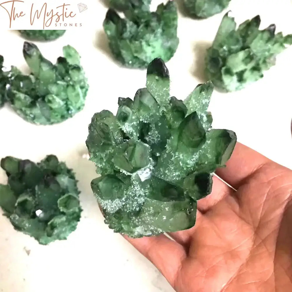 Green Phantom Quartz Crystal Cluster