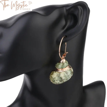 Green Snail Spiral Shell Drop Earrings