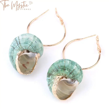 Green Snail Spiral Shell Drop Earrings