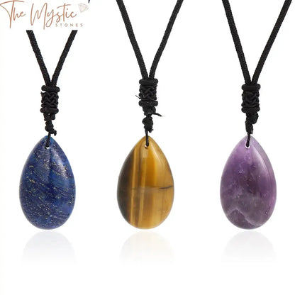 A collection of stylish pendants featuring natural stone elements is showcased.