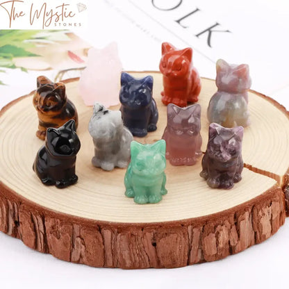 Hand Carved Tiger Eye & Pink Quartz Cat Statue