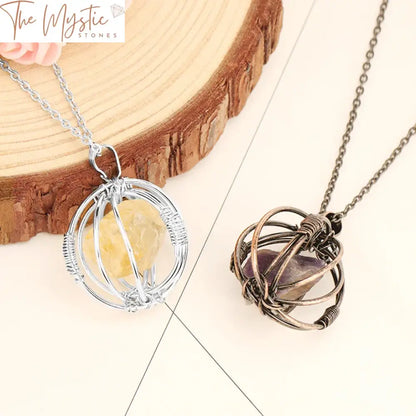 Handmade Natural Stone Wire-Wrapped Pendant Necklace