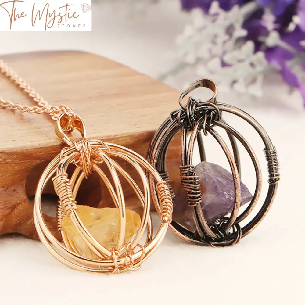 Handmade Natural Stone Wire-Wrapped Pendant Necklace