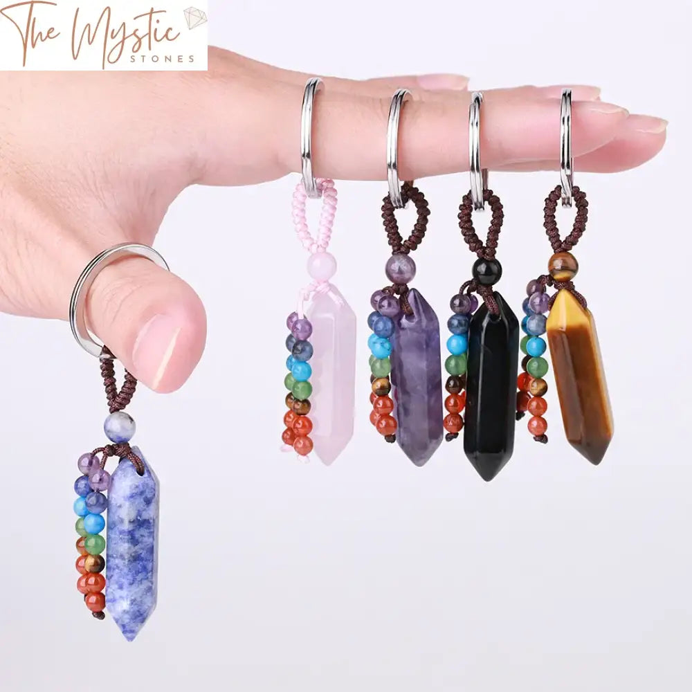 Healing Chakra Stone Hexagonal Pendant Keychain