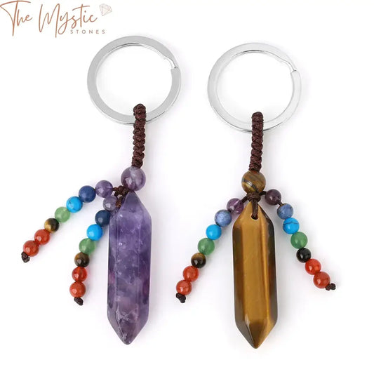 Healing Chakra Stone Hexagonal Pendant Keychain