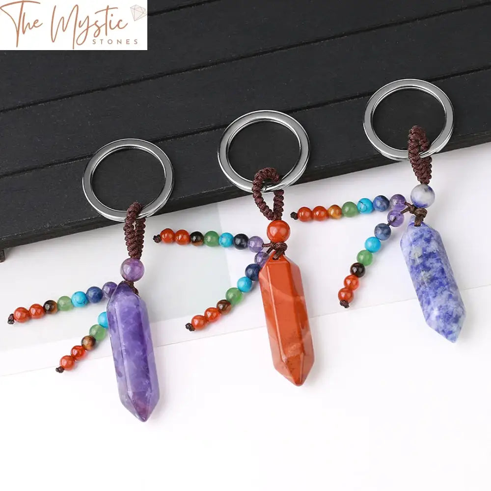 Healing Chakra Stone Hexagonal Pendant Keychain